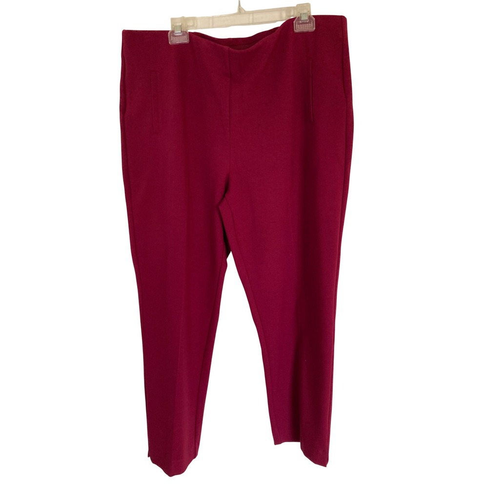 Chicos Size 4 US 20 Beet Red Ponte Knit Pull On Tapered Leg Trousers Pants